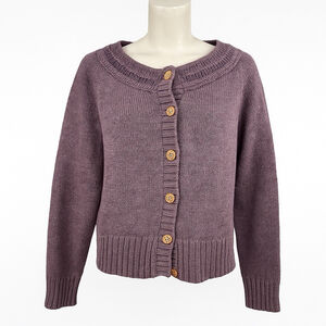 Woolrich Womens L Cardigan Sweater Merino Wool Blend Purple Button Front GORP